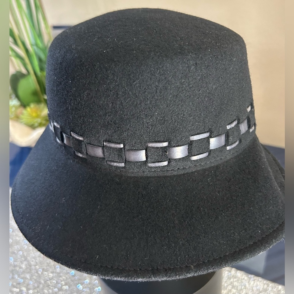 DANIELE MEUCCI Black 100% Wool Fedora Hat W Leather Accent OS Italy